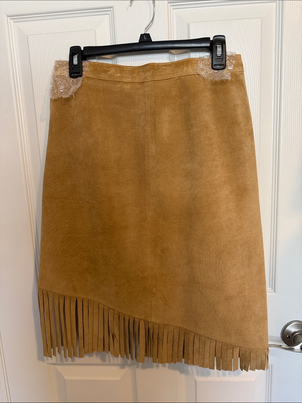 Vintage Newport News Genuine Suede Leather Fringe Skirt Tan Sz 8 Western Y2K